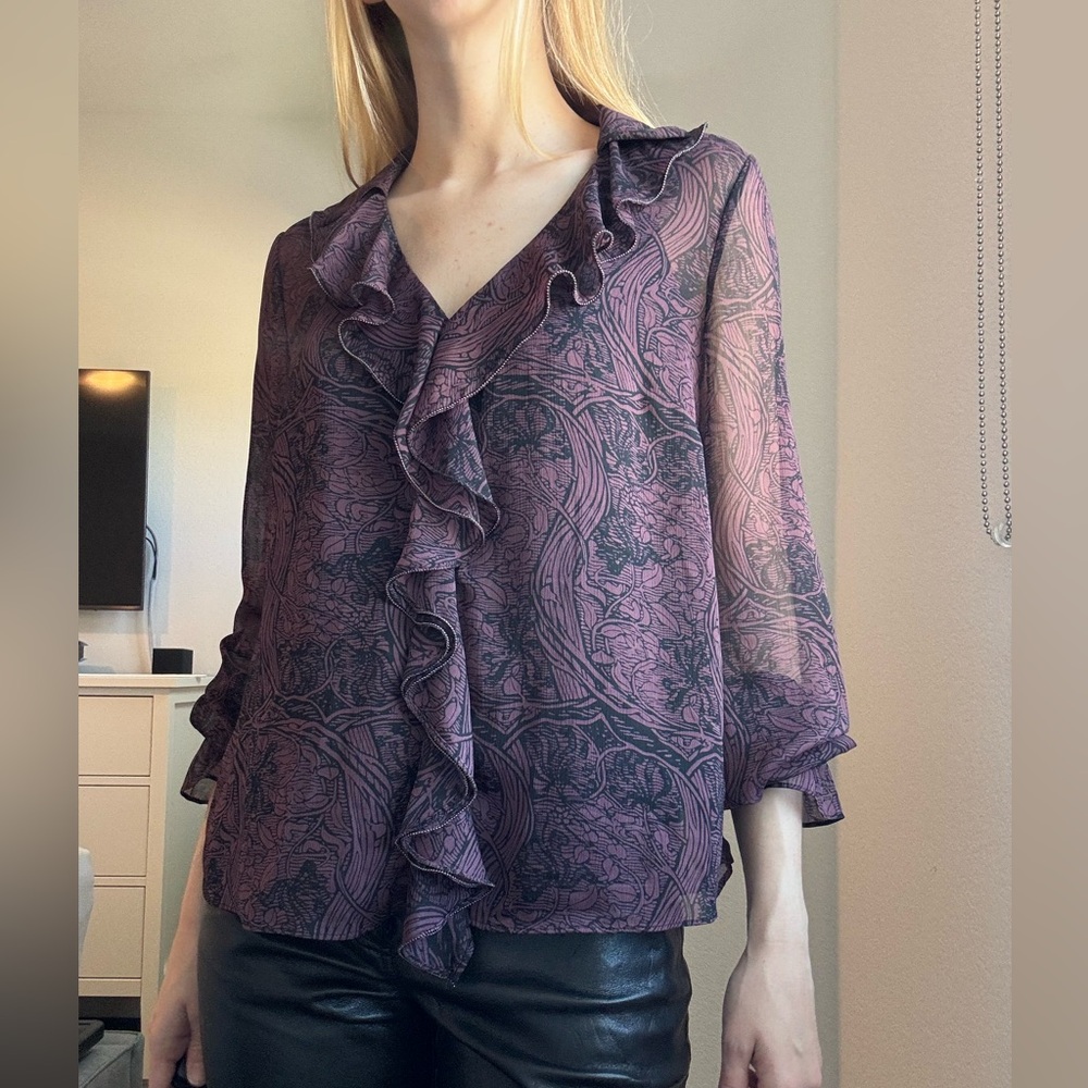 Ted Baker Plum Floral Ruffle Blouse